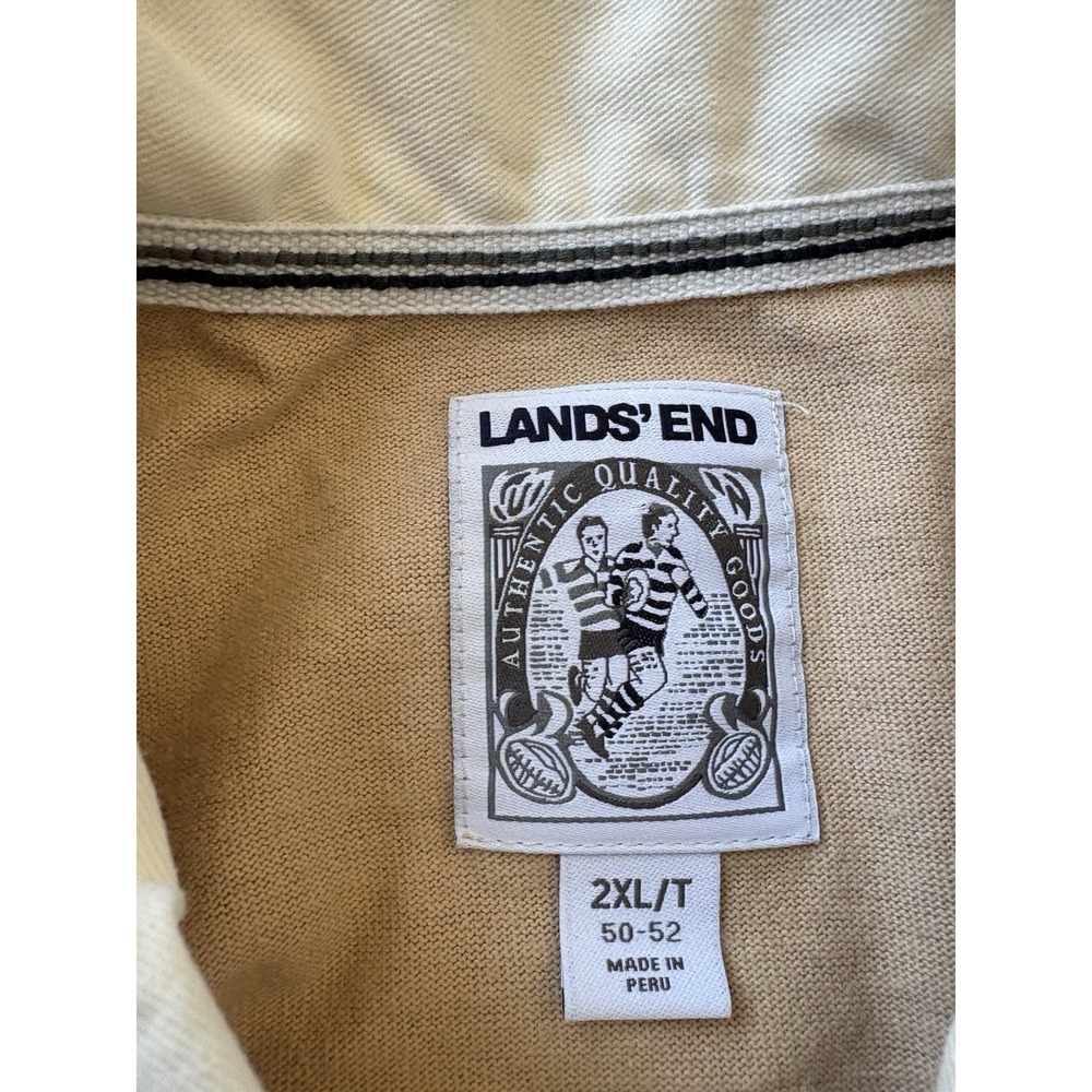 Lands End Rugby Shirt 2XL Tall 50-52 Cotton Beige Green Yellow Heavy Long Sleeve - Picture 6 of 9